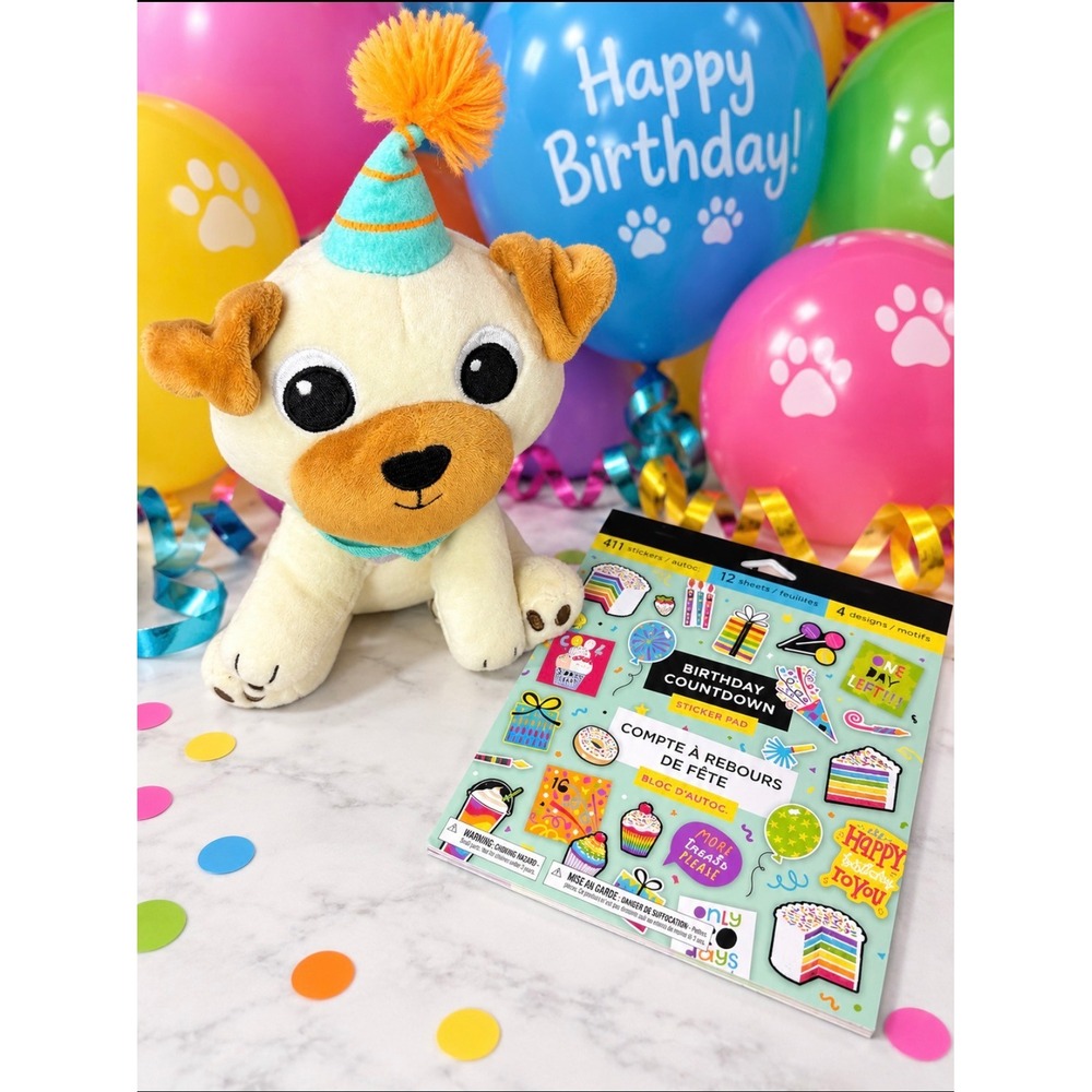 Birthday Pug Plush & Sticker Pad Set Kids Birthday Gift Duo